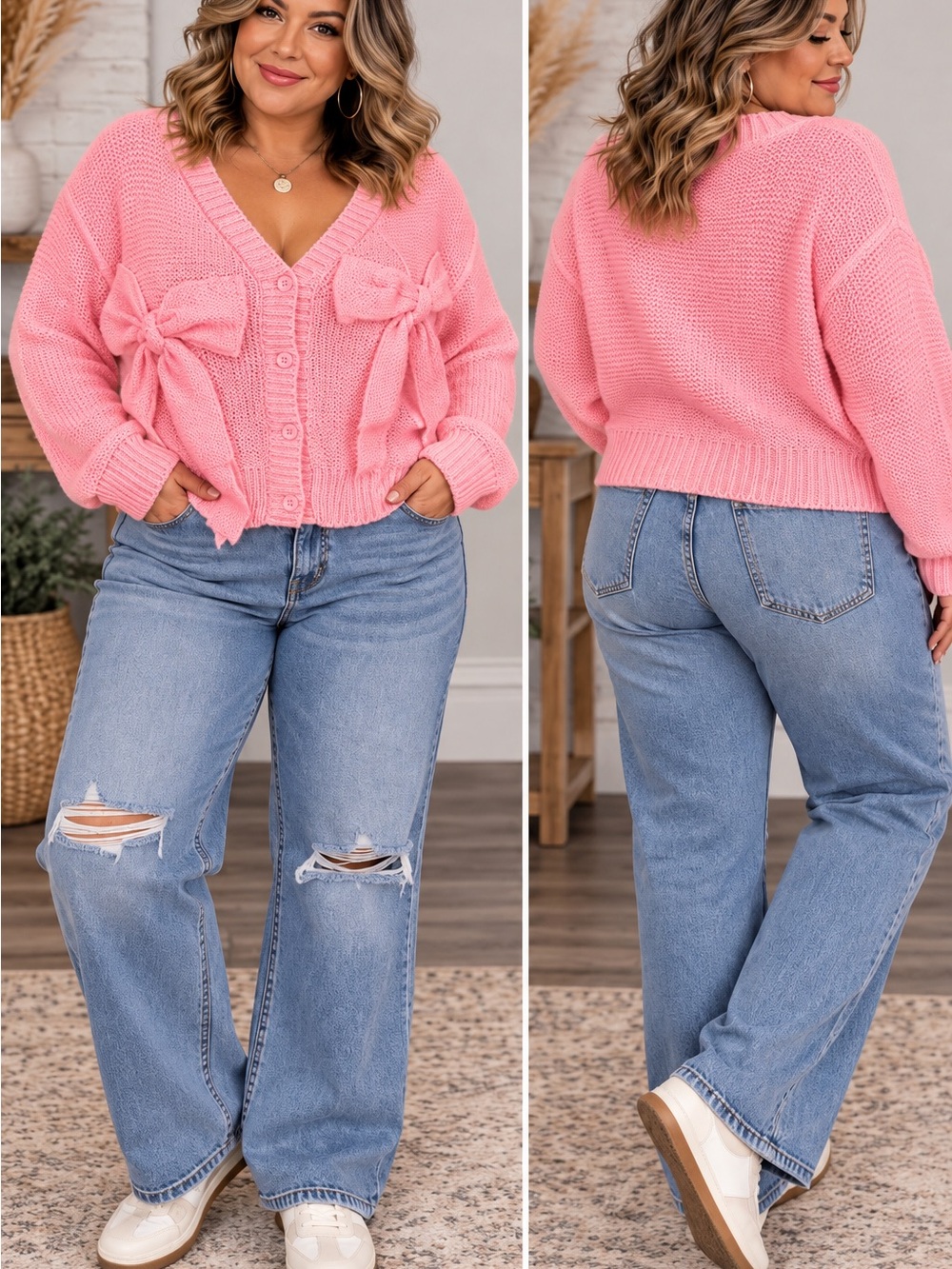 Simply Southern Pink Bow Detail V-Neck Cardigan